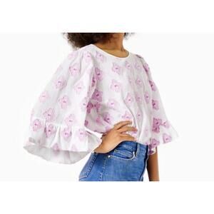 Lilly Pulitzer Women's S Pink Floral Francis Blouse Flare Flutter Top Boho